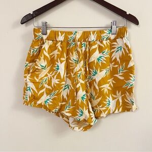 SO Yellow Tropical Print Soft High Rise Shorts Elastic Waist NEW Size Medium